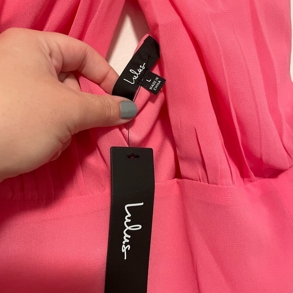 Lulus Flirty Chic Bright Pink Cutout Twist-Front Halter Midi Dress NWT LARGE - Picture 8 of 11